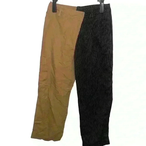 Choosy Women’s Two-Toned Split Pinstripe Khaki Day And Night Pants Size 4 - Picture 1 of 4